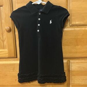 Ralph Lauren Girl’s Black Polo Dress w/White Pony, Ruffles at Hem, Size 2/2T